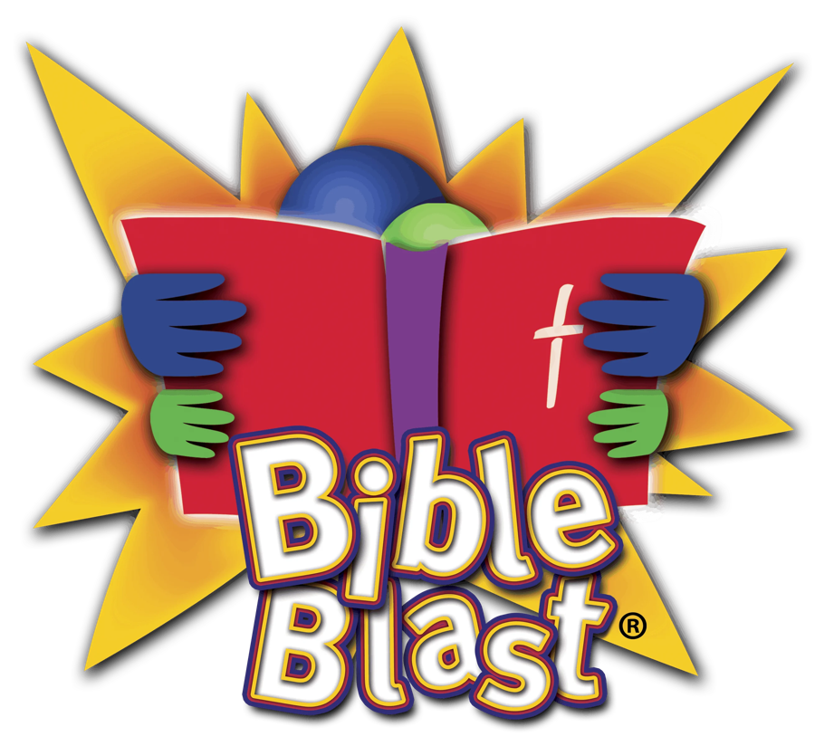 Bible Blast logo with a bright yellow burst behind a red Bible and colorful hands